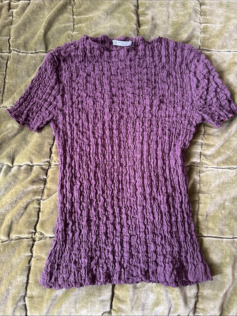 Textured Short-Sleeve Women's Top in chocolate brown